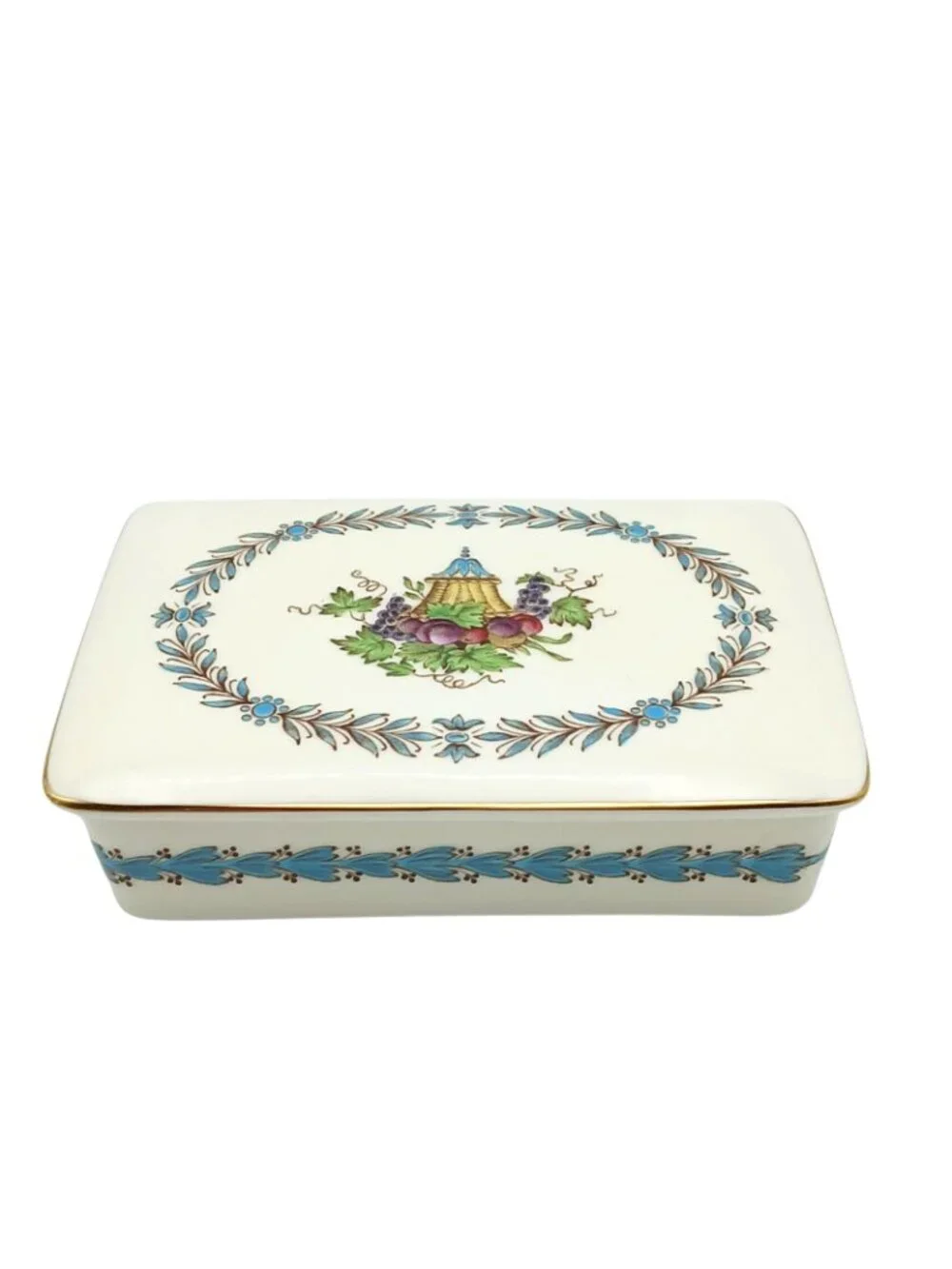Wedgwood Appledore 3 Pc Cigarette Box Ashtray Set Bone China Gold Trim